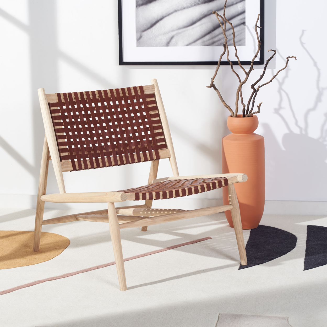 SAFAVIEH Soleil Leather Woven Accent Chair Cognac / Natural