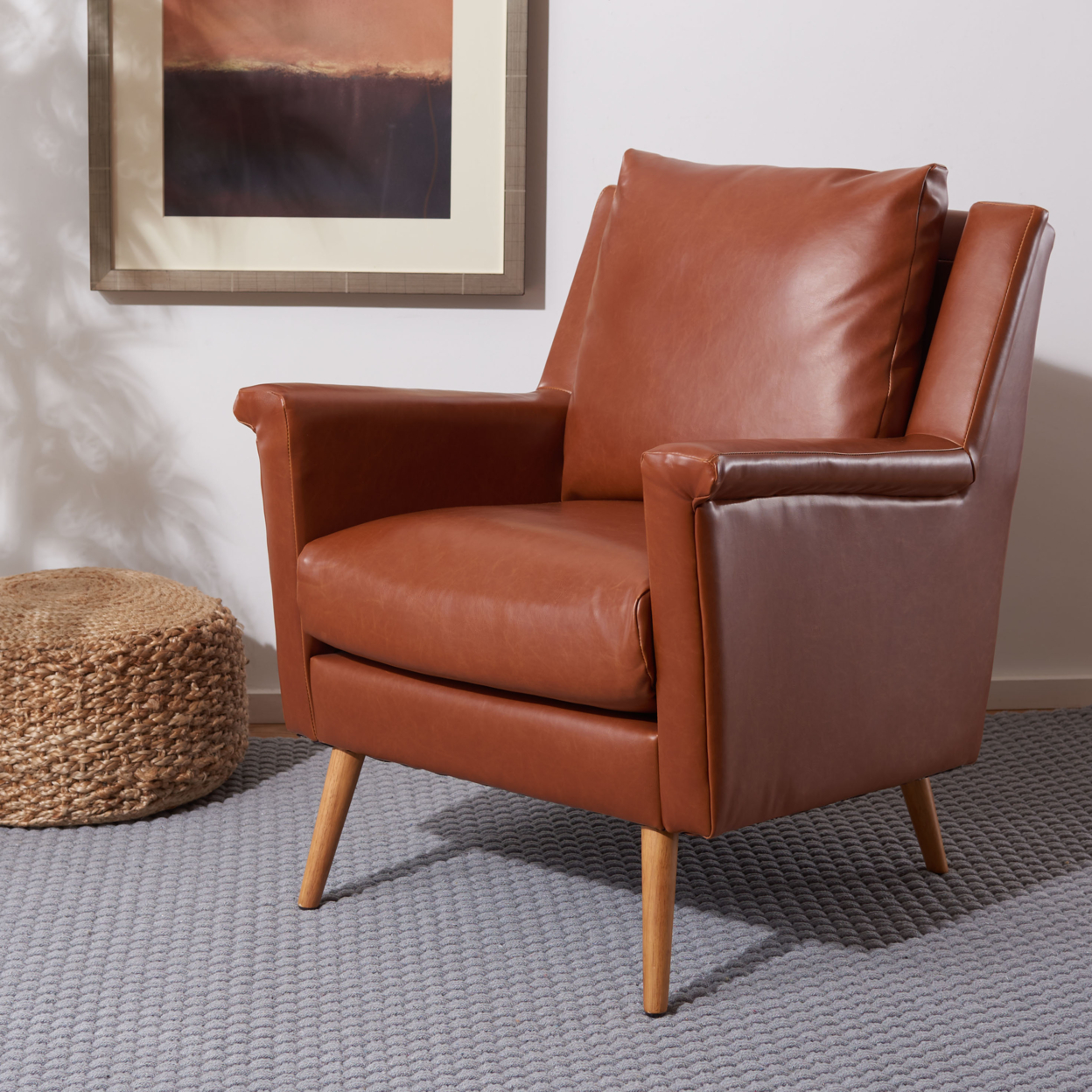 SAFAVIEH Astrid Mid-Century Arm Chair Cognac/ Natural