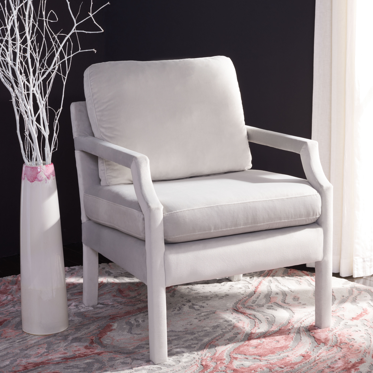 SAFAVIEH Genoa Upholstered Arm Chair Light Grey