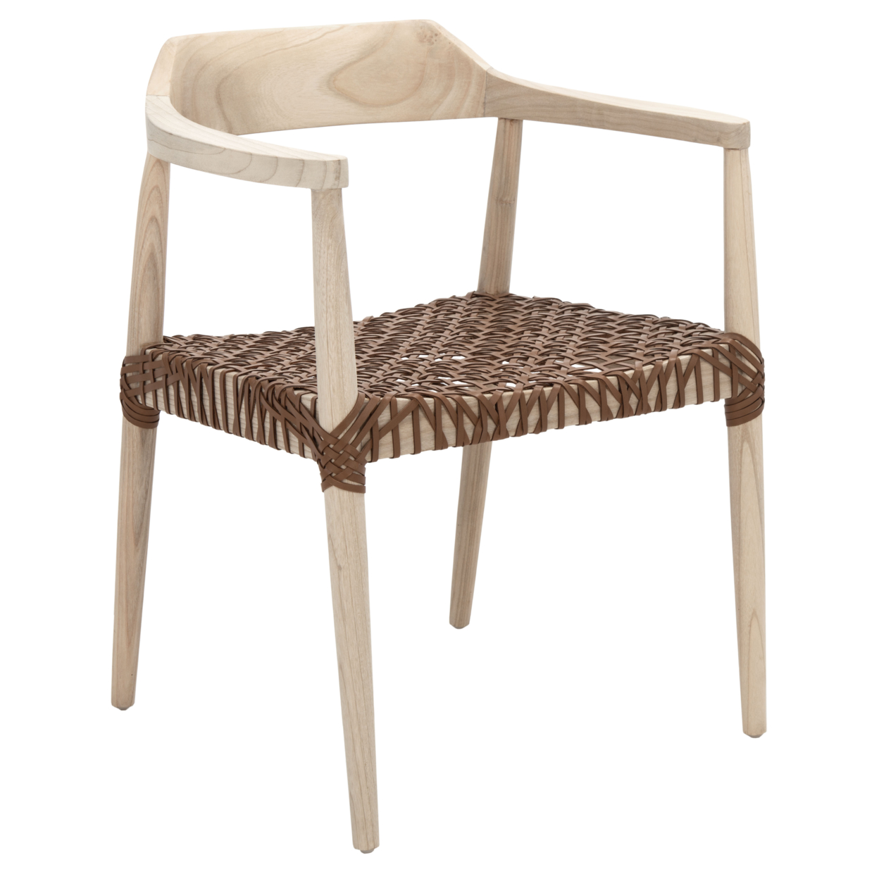 SAFAVIEH Munro Leather Woven Accent Chair Natural / Light Honey