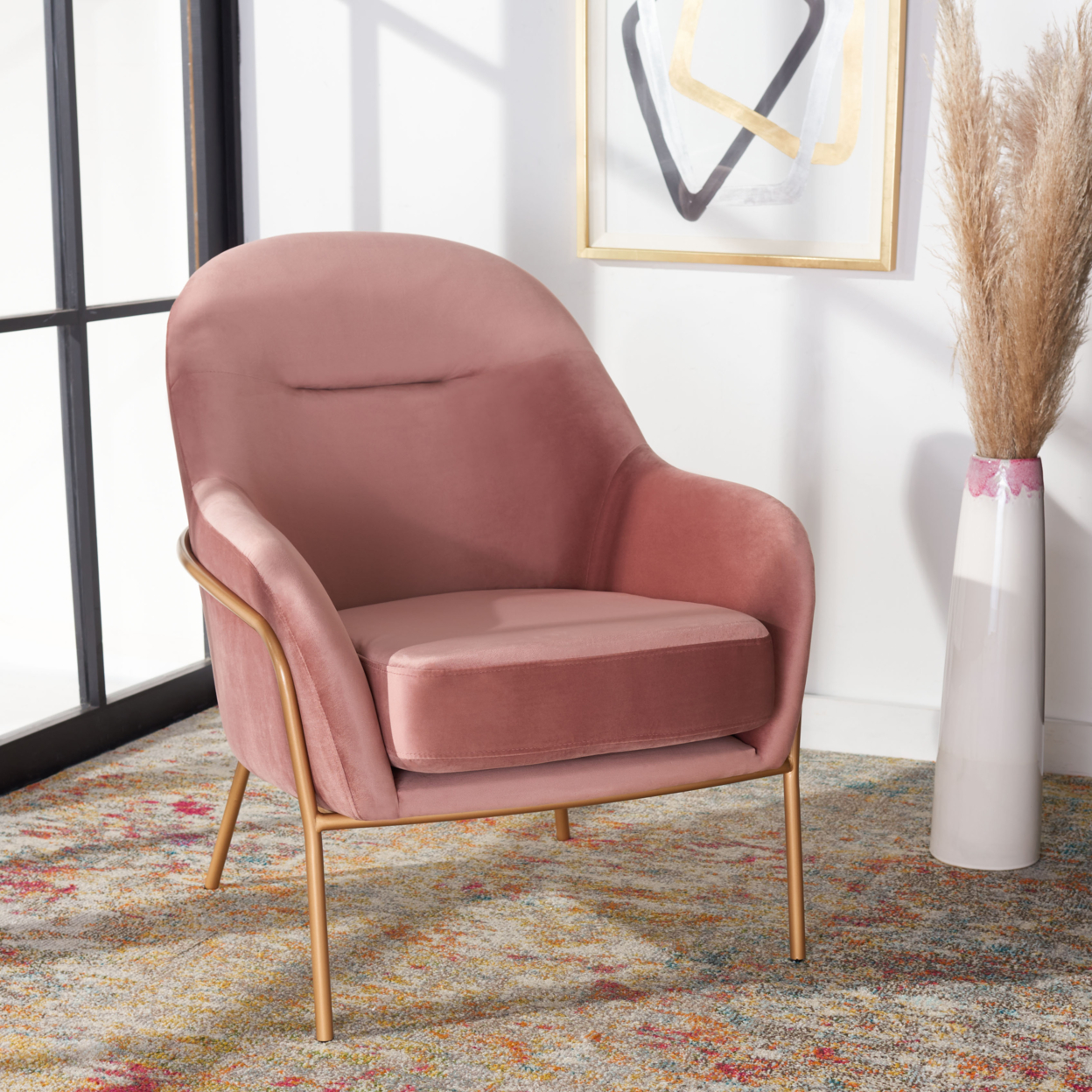 SAFAVIEH Eleazer Velvet Accent Chair Dusty Rose / Gold