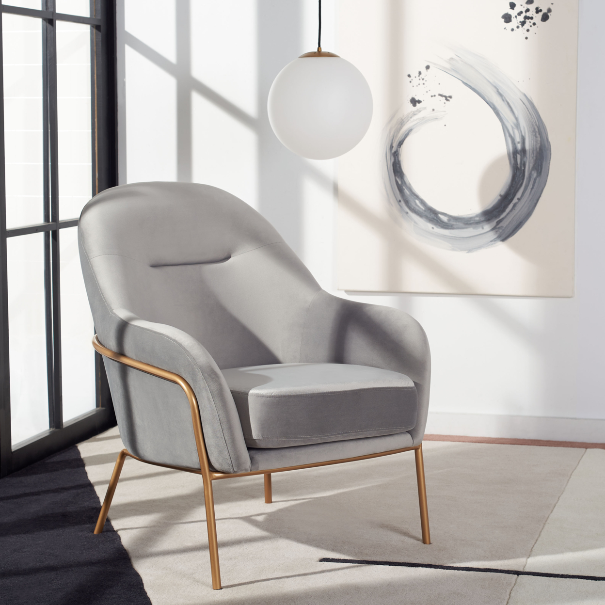 SAFAVIEH Eleazer Velvet Accent Chair Grey / Gold