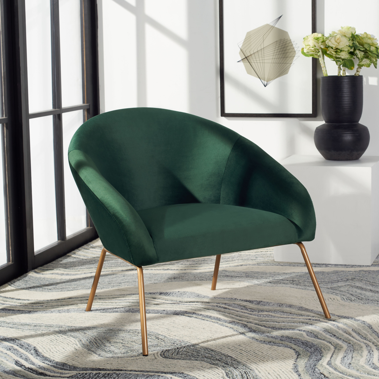SAFAVIEH Mandi Velvet Accent Chair Malachite Green /Gold