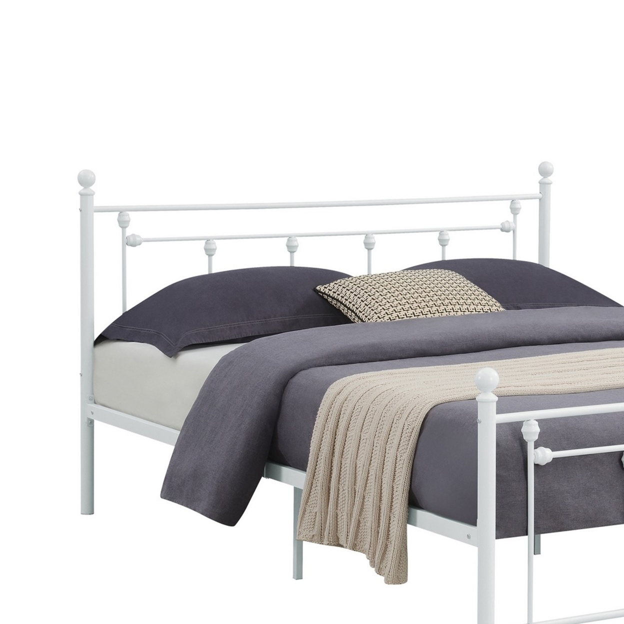 Olly Modern Queen Size Bed Heavy Steel Metal Slatted Frame, Matte White
