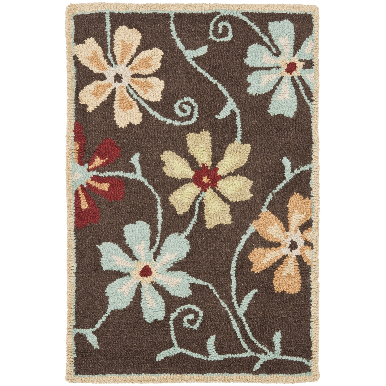 SAFAVIEH Blossom BLM784A Hand-hooked Brown / Multi Rug - 4' X 6'