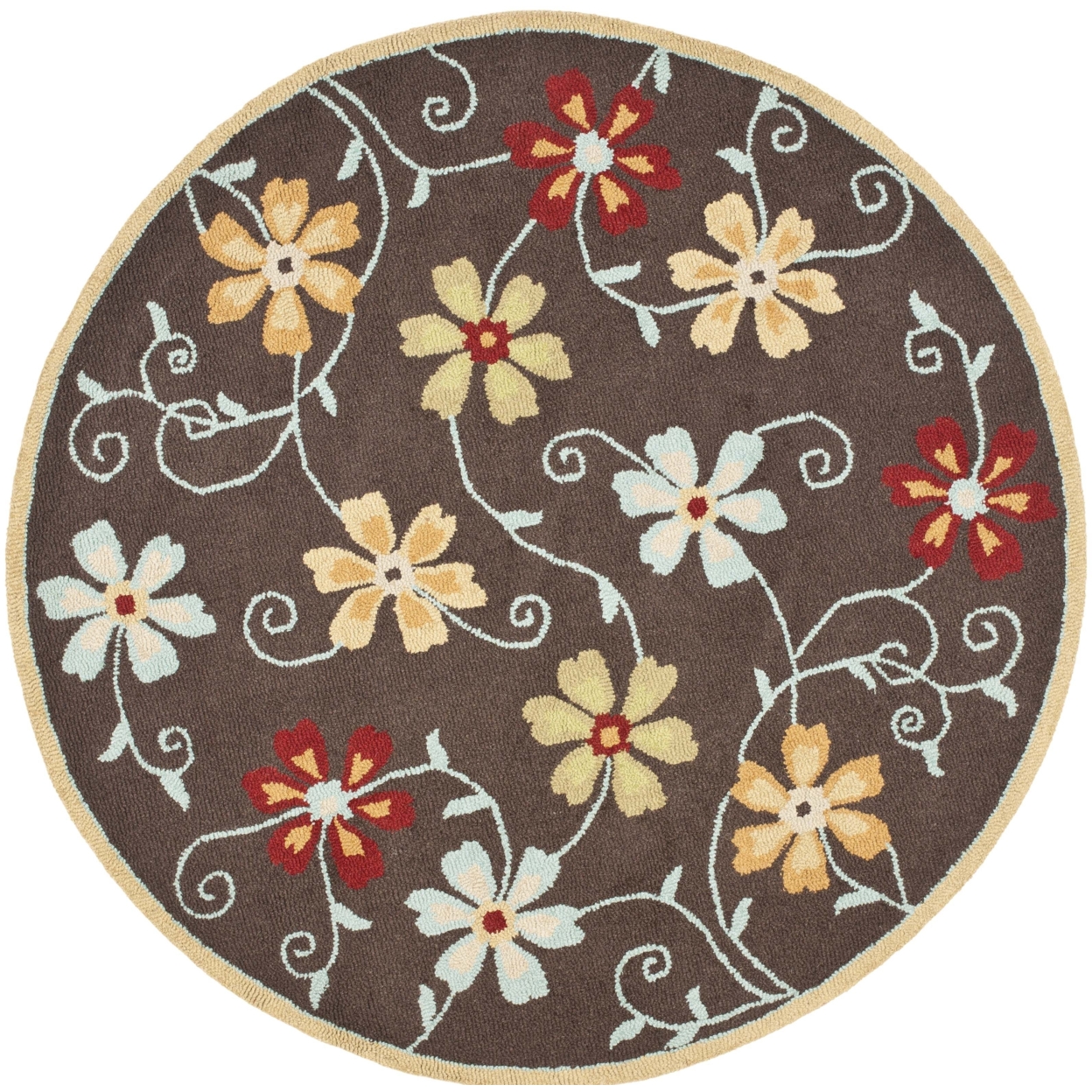 SAFAVIEH Blossom BLM784A Hand-hooked Brown / Multi Rug - 6' Round