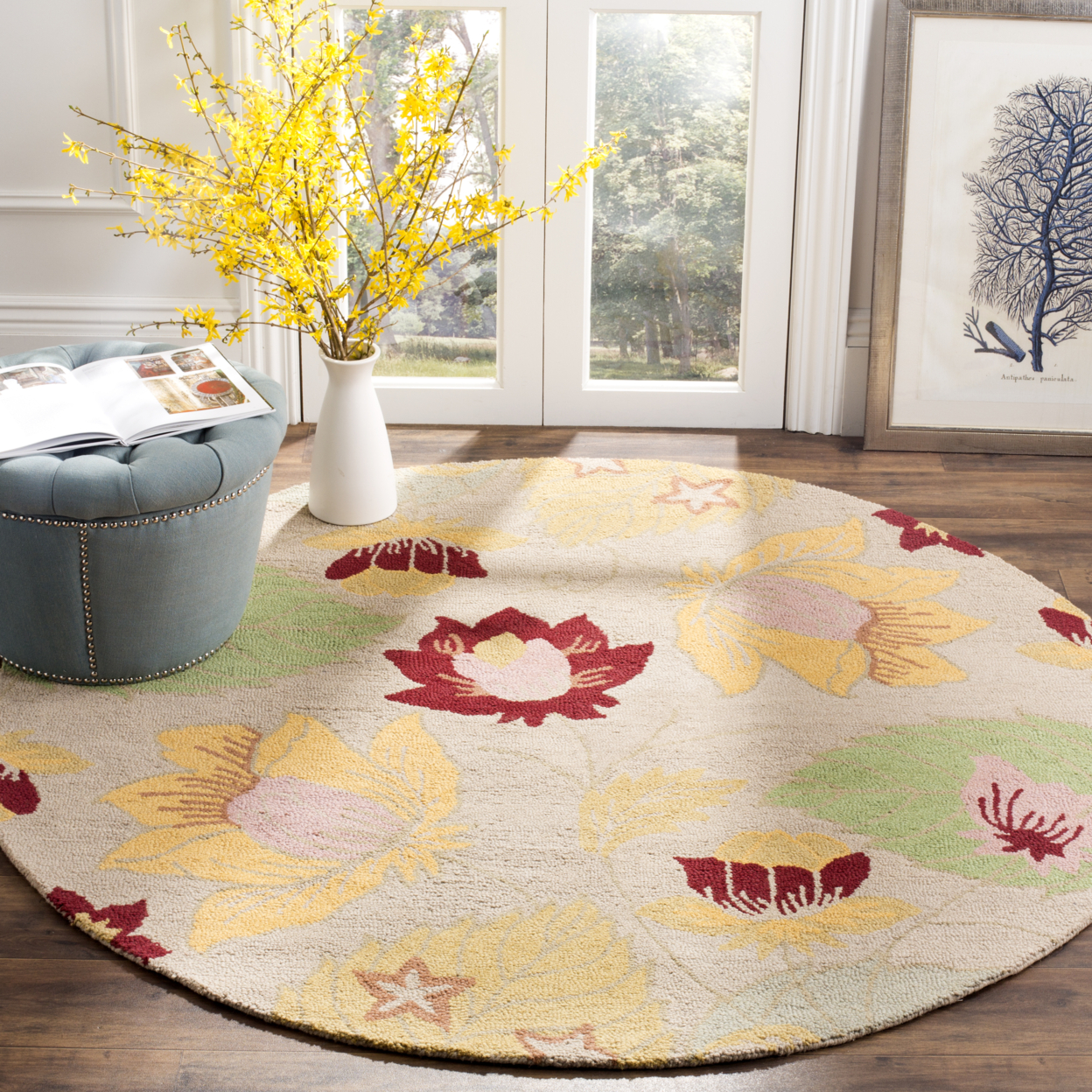 SAFAVIEH Blossom BLM786A Hand-hooked Ivory / Multi Rug - 6' Square