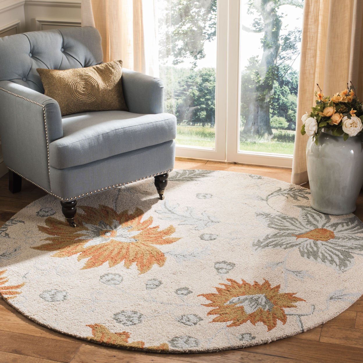 SAFAVIEH Blossom BLM865A Hand-hooked Ivory / Multi Rug - 6' Square