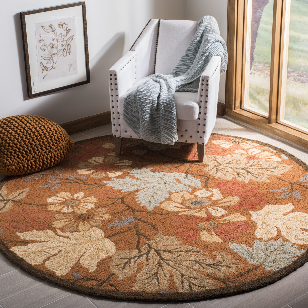 SAFAVIEH Blossom BLM917A Hand-hooked Rust / Multi Rug - 6' Round