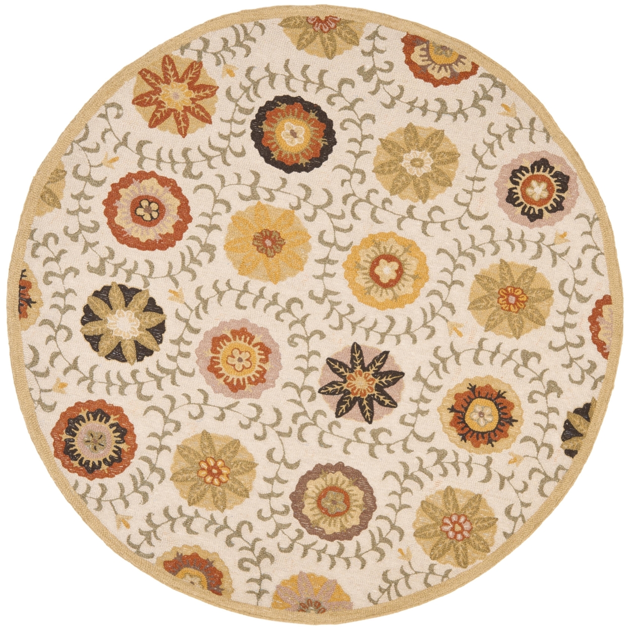 SAFAVIEH Blossom BLM951A Hand-hooked Ivory / Multi Rug - 6' Round