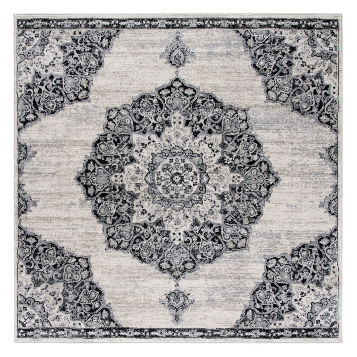 SAFAVIEH Brentwood Collection BNT802C Ivory / Black Rug - 6' 7 Square