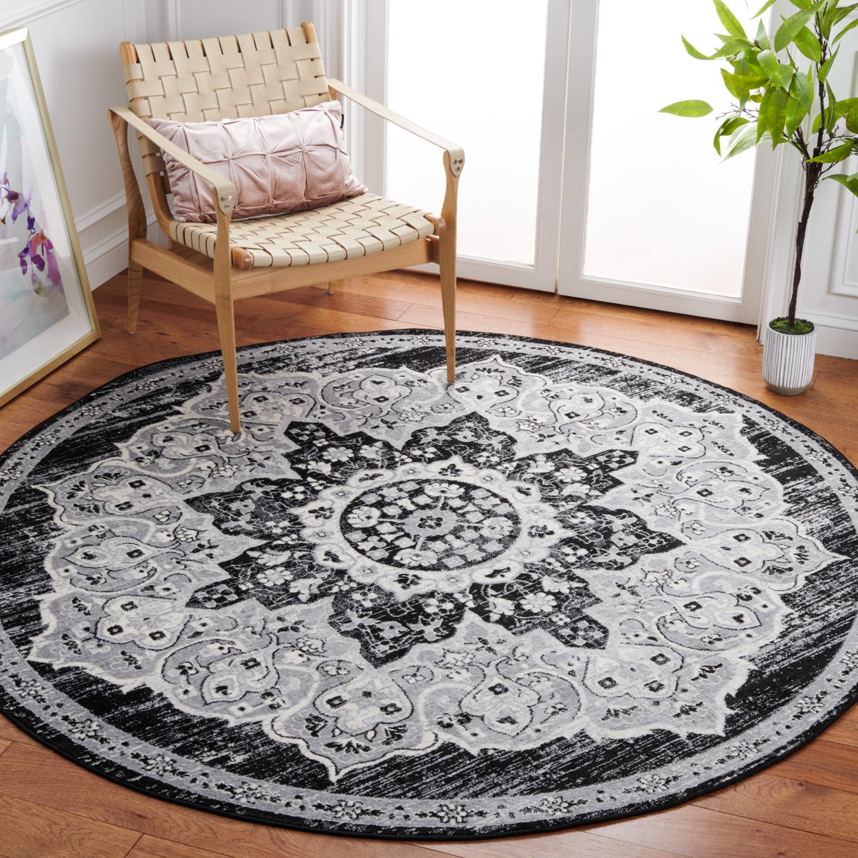 SAFAVIEH Brentwood Collection BNT802Z Black / Grey Rug - 6' 7 Square