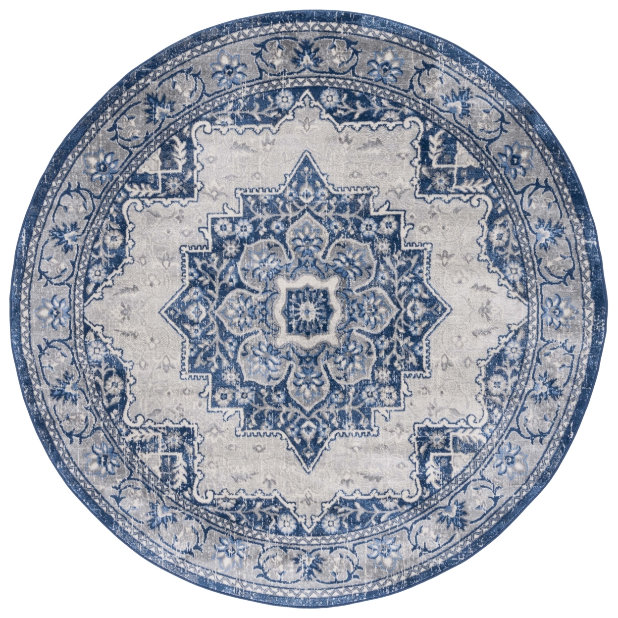 SAFAVIEH Brentwood Collection BNT826M Blue / Ivory Rug - 6' 7 Round