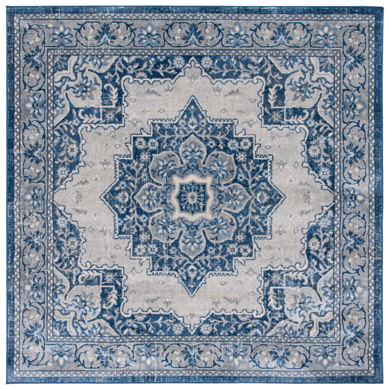 SAFAVIEH Brentwood Collection BNT826M Blue / Ivory Rug - 6' 7 Square