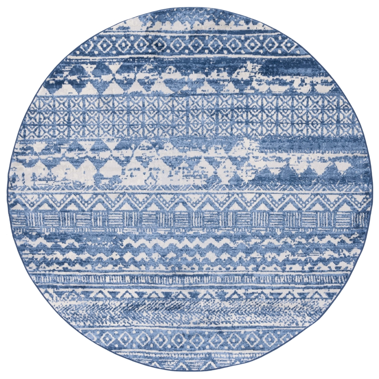 SAFAVIEH Brentwood Collection BNT835M Blue / Ivory Rug - 6' 7 Round