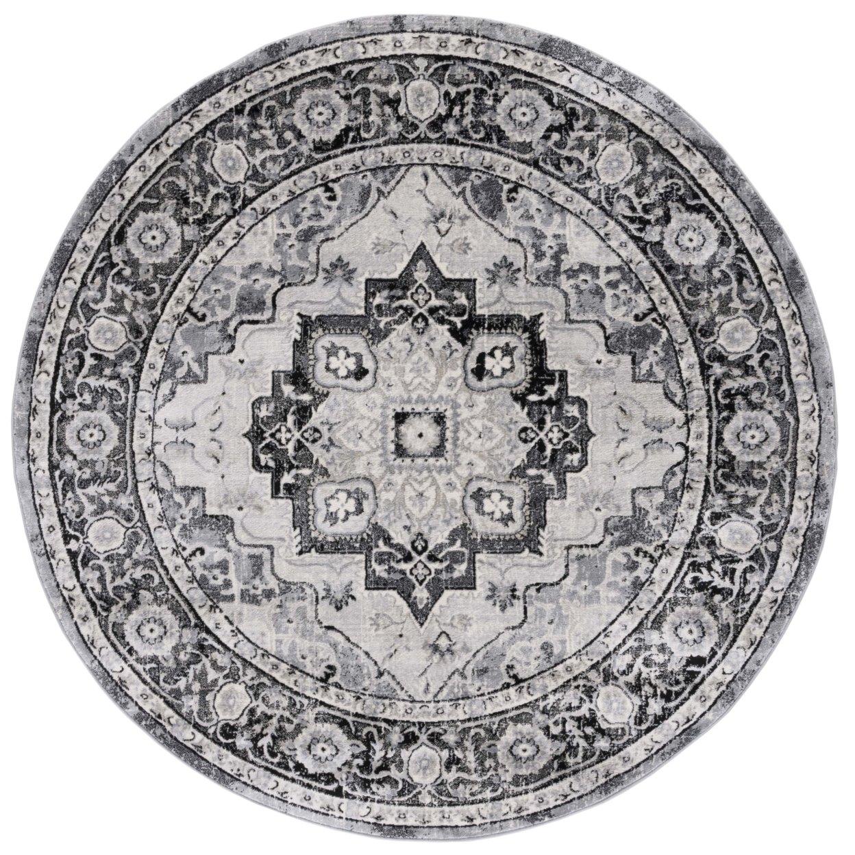 SAFAVIEH Brentwood Collection BNT837Z Black / Ivory Rug - 6' 7 Round
