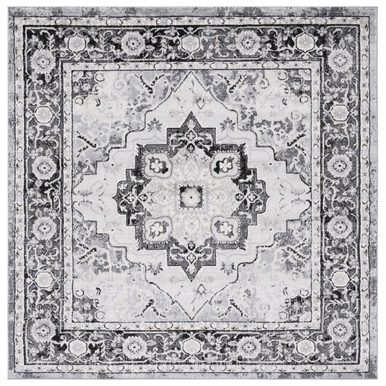 SAFAVIEH Brentwood Collection BNT837Z Black / Ivory Rug - 6' 7 Square