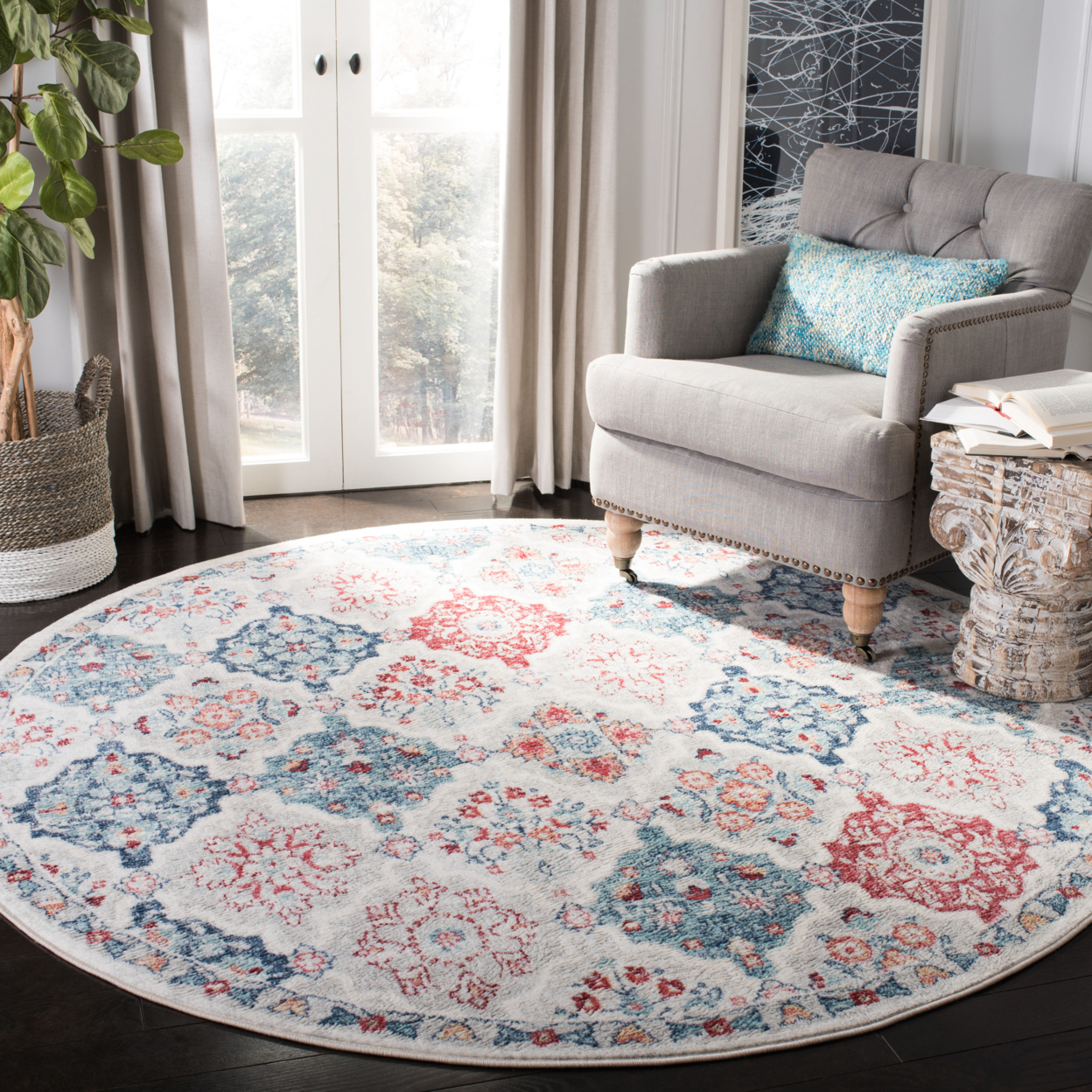 SAFAVIEH Brentwood Collection BNT851A Ivory / Blue Rug - 3' X 5'