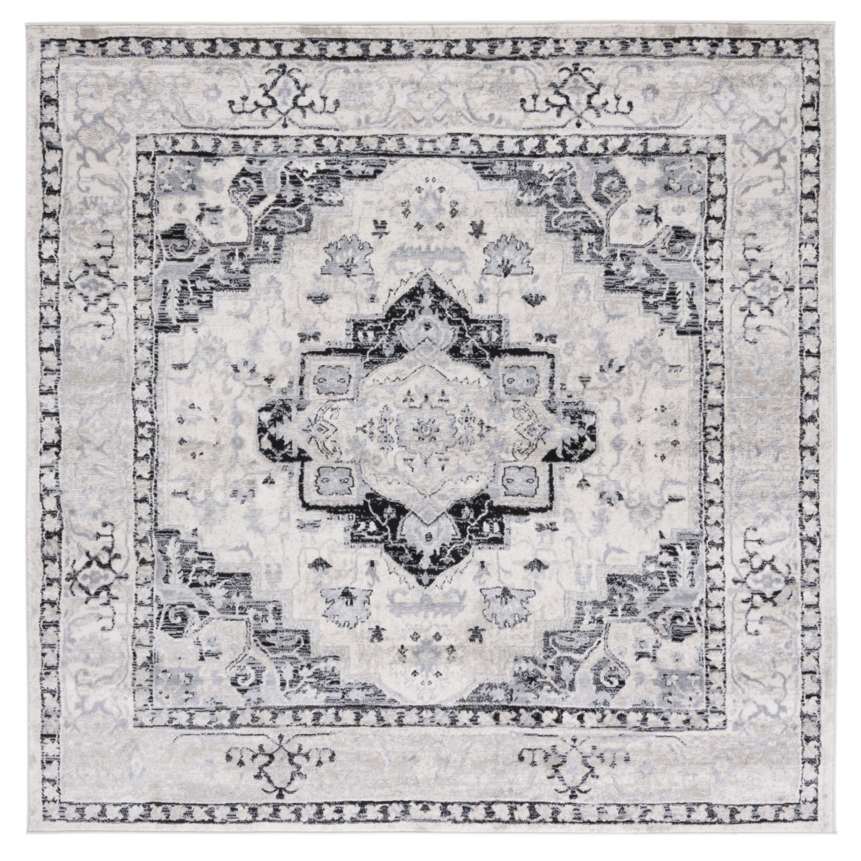 SAFAVIEH Brentwood Collection BNT851C Ivory / Black Rug - 6' 7 Square