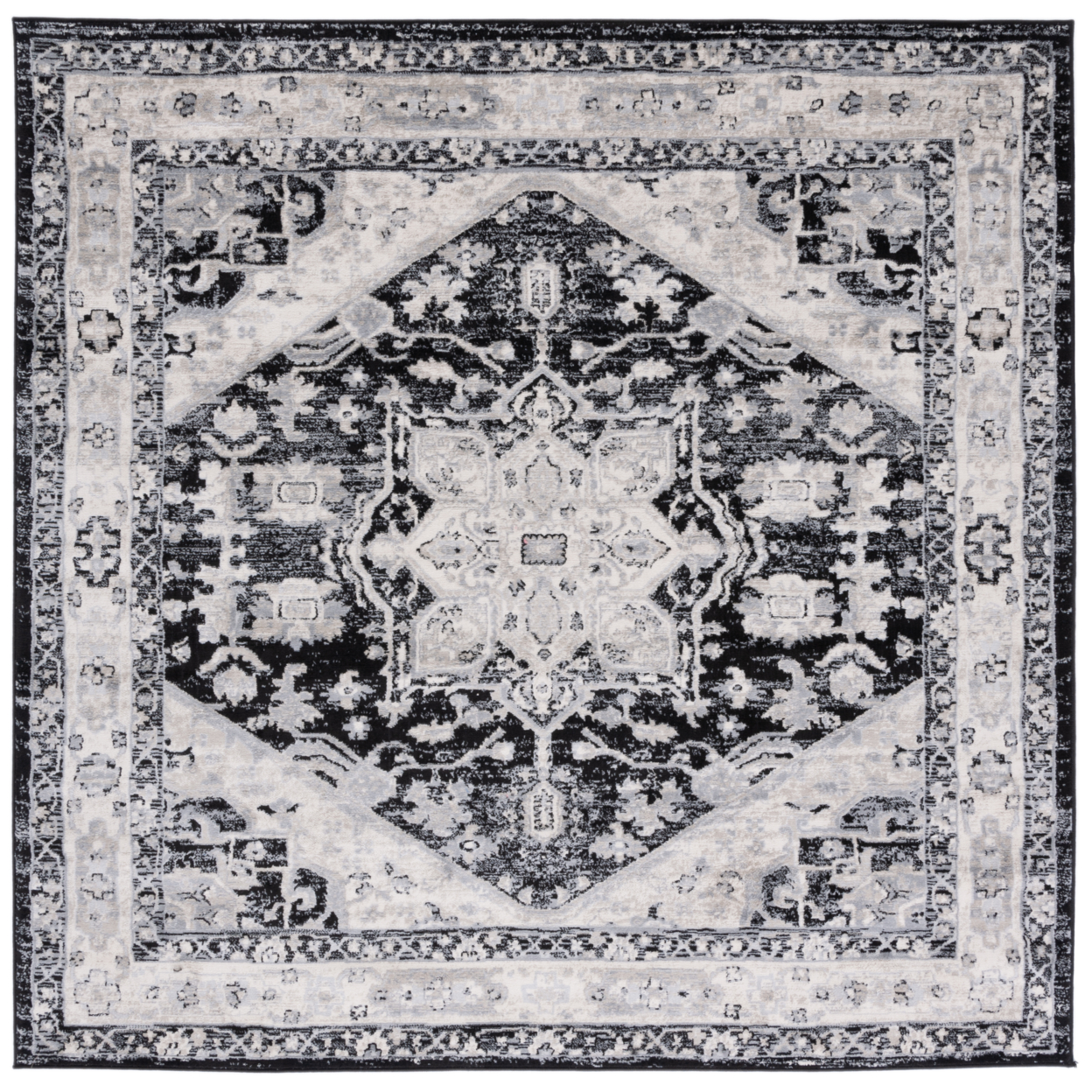 SAFAVIEH Brentwood Collection BNT852Z Black / Ivory Rug - 6' 7 Square