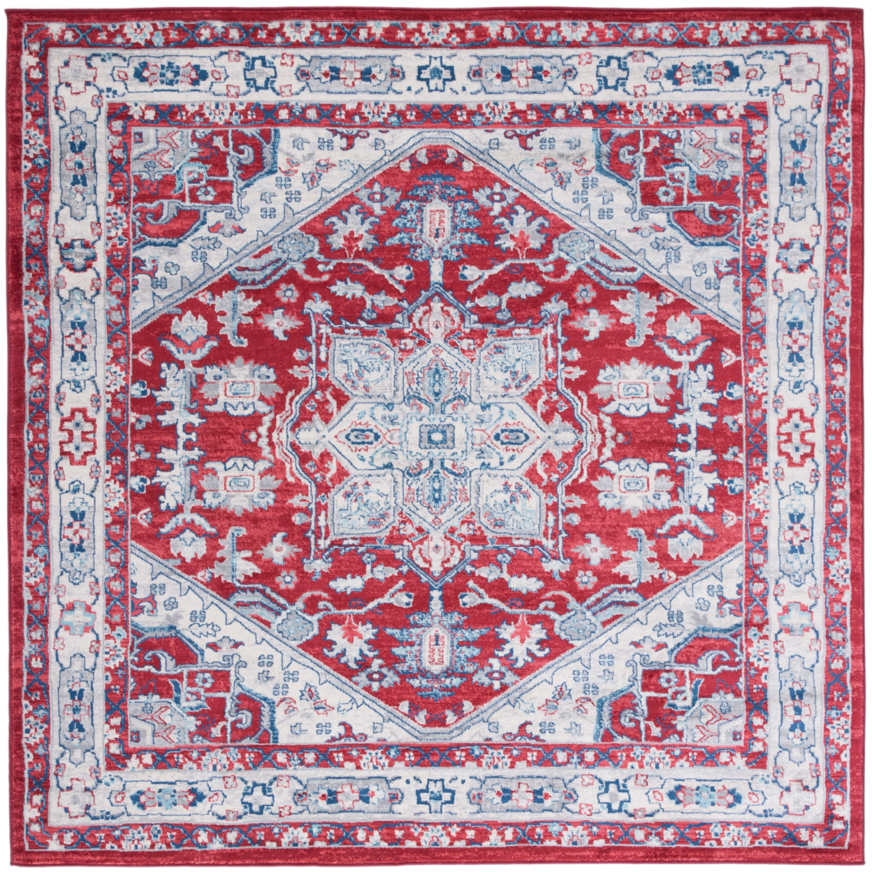 SAFAVIEH Brentwood Collection BNT852Q Red / Ivory Rug - 6' 7 Square