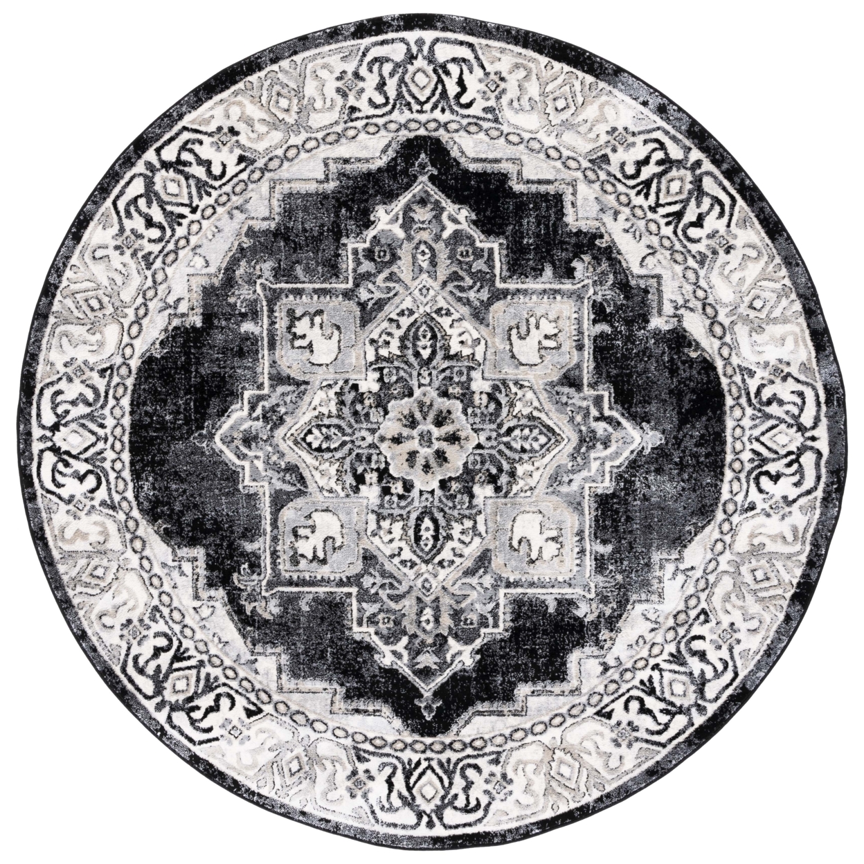 SAFAVIEH Brentwood Collection BNT861A Ivory / Black Rug - 6' 7 Round