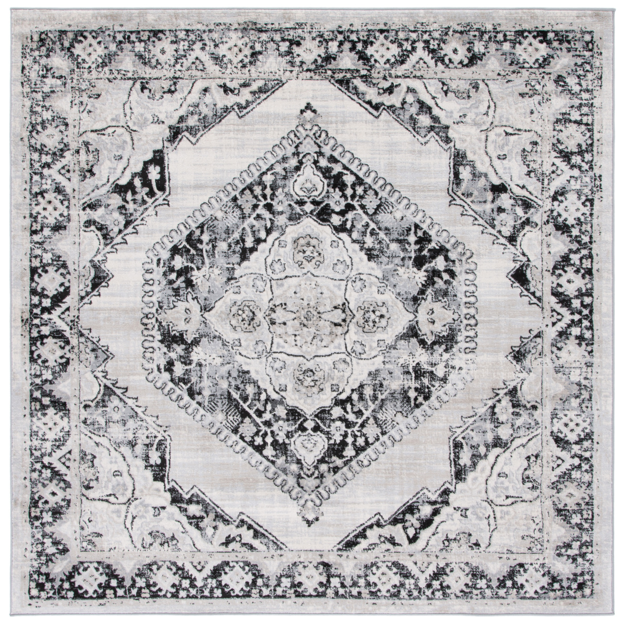 SAFAVIEH Brentwood Collection BNT871Z Black / Ivory Rug - 6' 7 Square