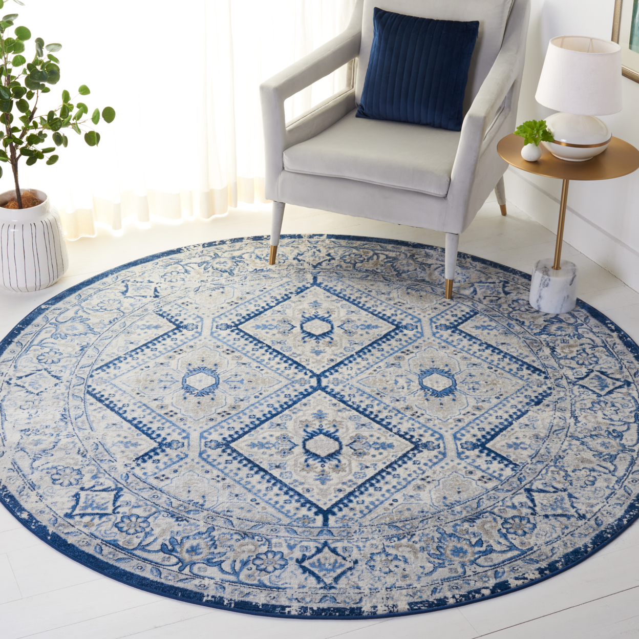 SAFAVIEH Brentwood Collection BNT876M Blue / Ivory Rug - 8' X 10'