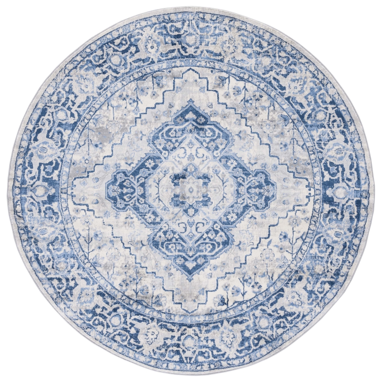 SAFAVIEH Brentwood Collection BNT888M Blue / Ivory Rug - 6' 7 Round