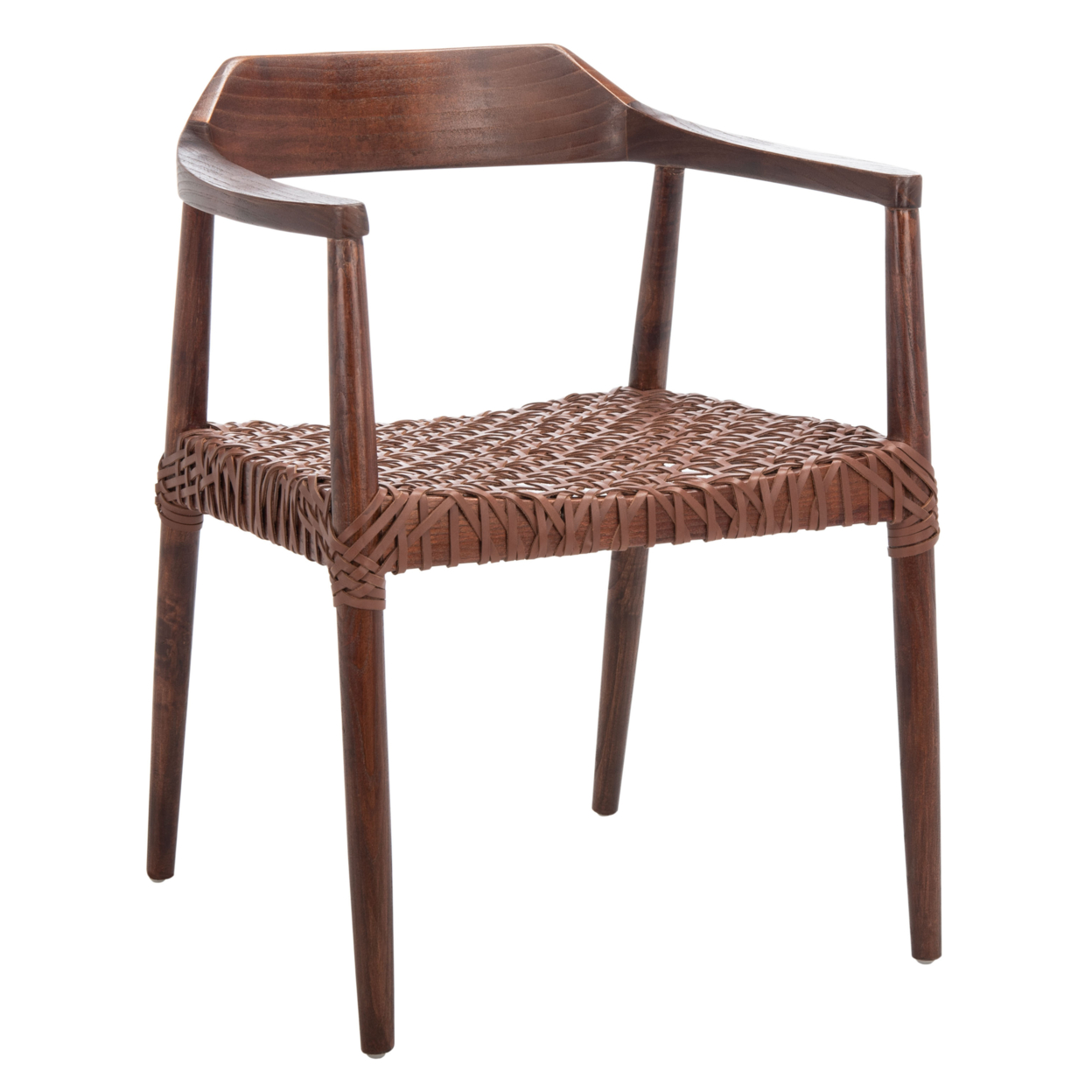 SAFAVIEH Munro Leather Woven Accent Chair Walnut /Cognac