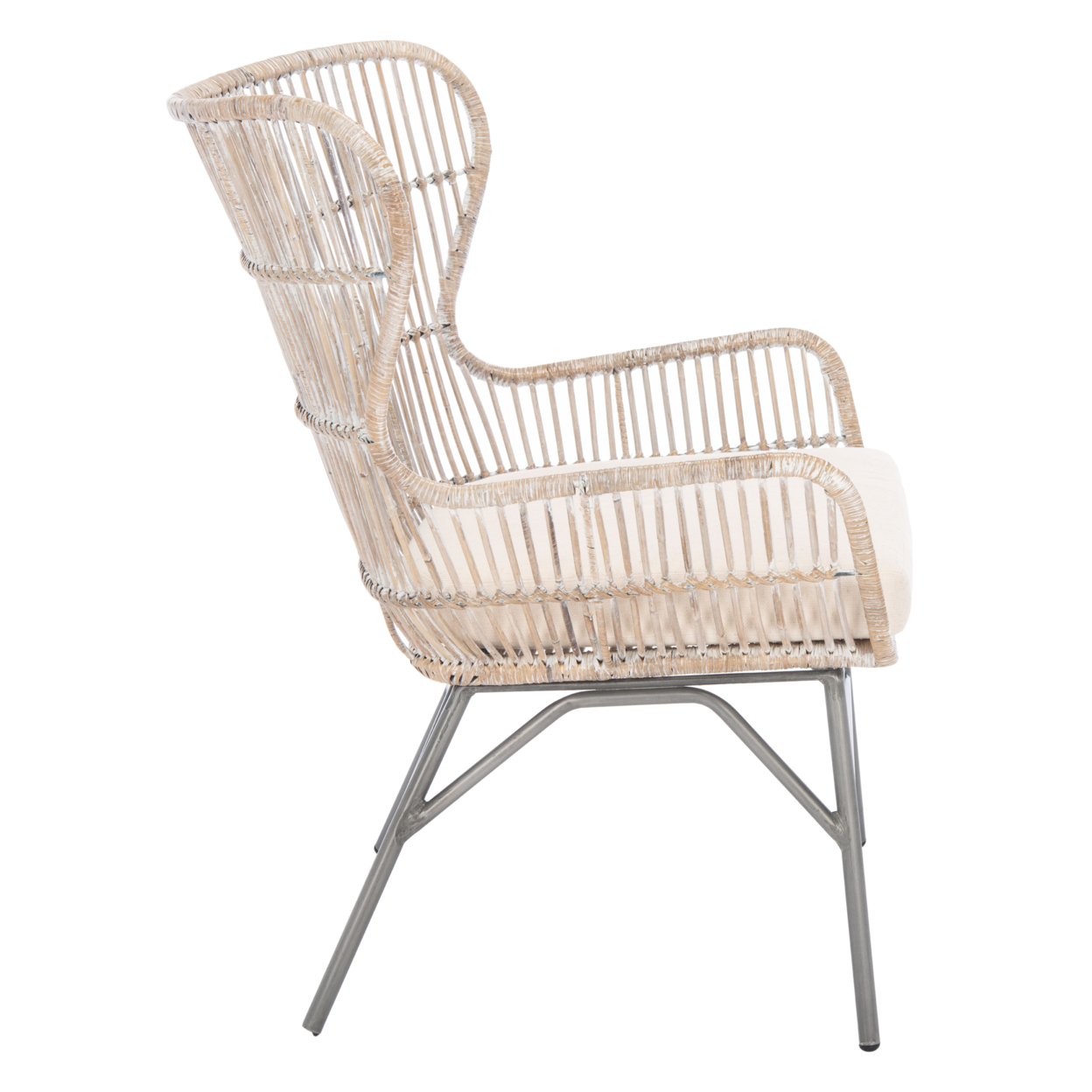 SAFAVIEH Lenu Rattan Accent Chair With Cushion Grey White Wash / Black