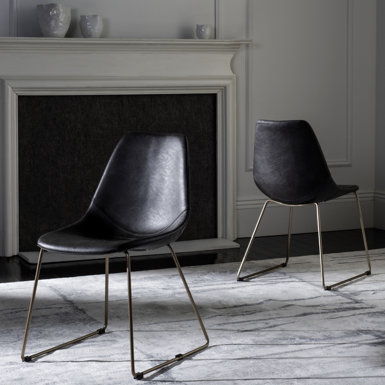 SAFAVIEH Dorian Mid-Century Modern Leather Dining Chair Grey / Copper