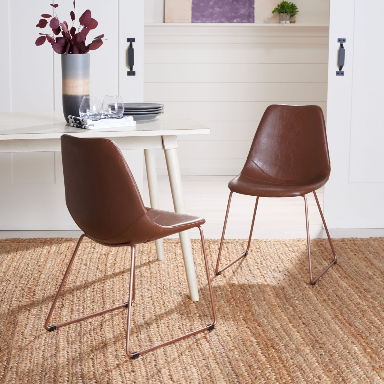 SAFAVIEH Dorian Mid-Century Modern Leather Dining Chair Light Brown / Copper