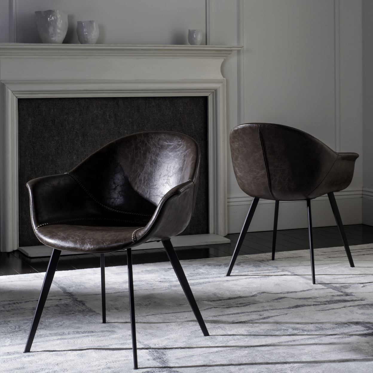 SAFAVIEH Dublin Mid-Century Modern Leather Dining Tub Chair Light Brown / Black