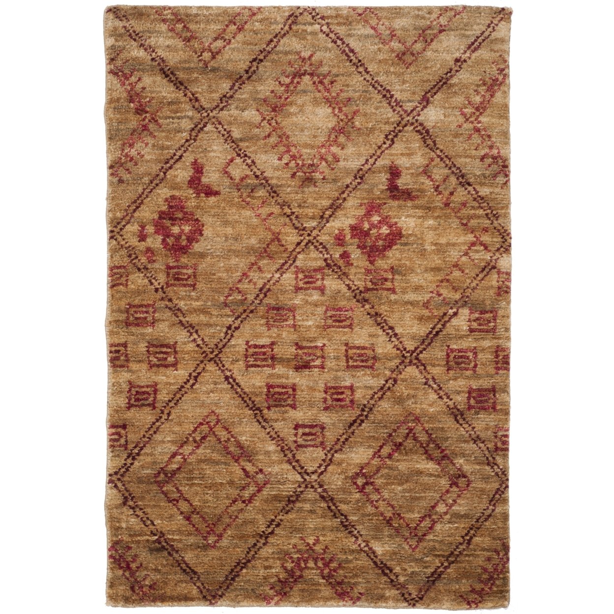 SAFAVIEH Bohemian BOH666A Hand-knotted Natural / Red Rug - 4' X 6'