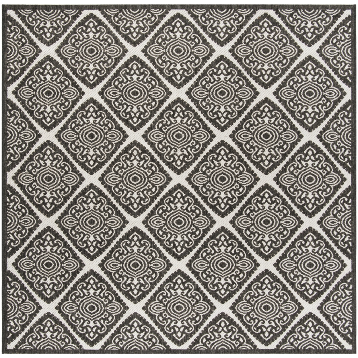 SAFAVIEH Outdoor LND132A Linden Light Grey / Charcoal Rug - 6' 7 Square