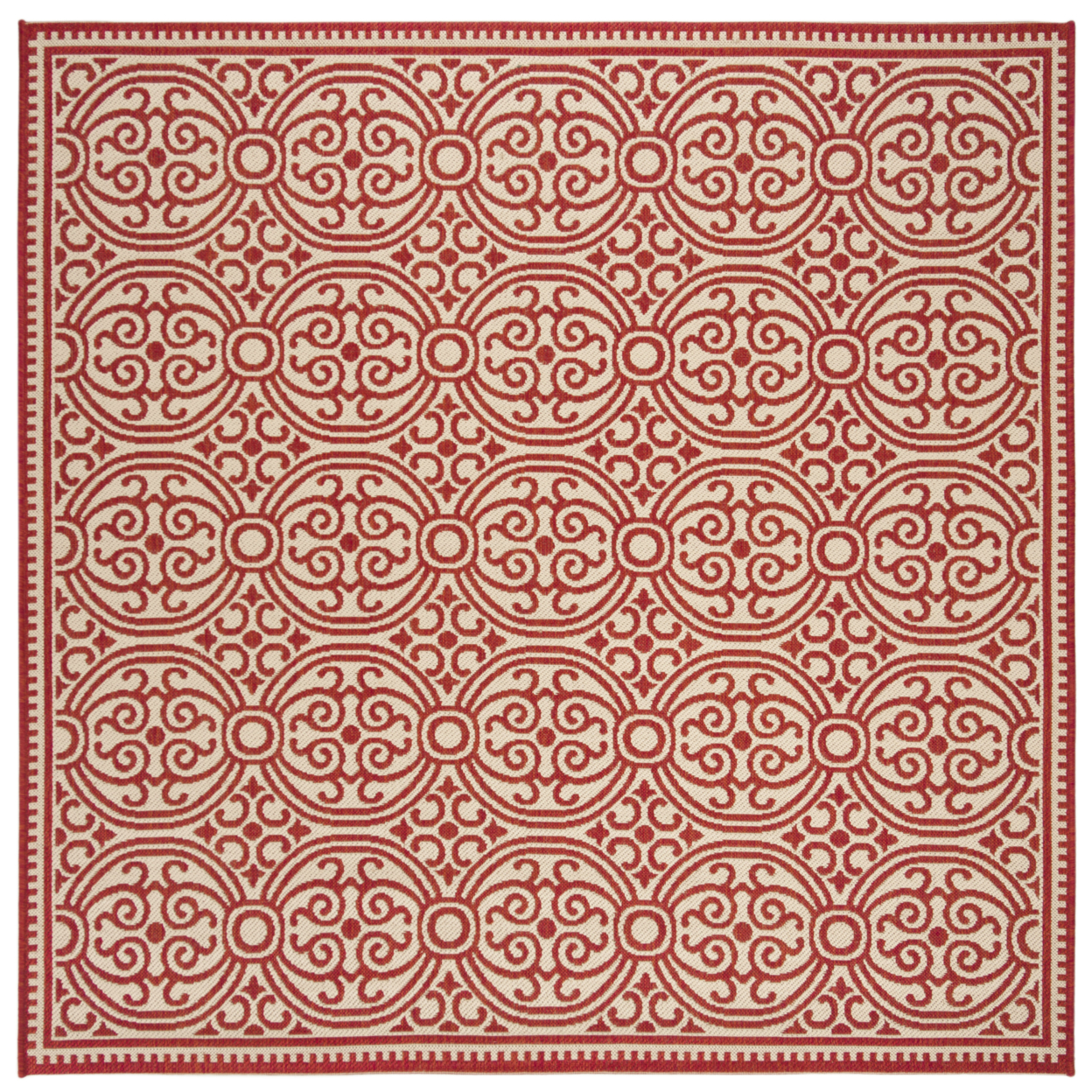 SAFAVIEH Outdoor LND134Q Linden Collection Red / Creme Rug - 6' 7 Square