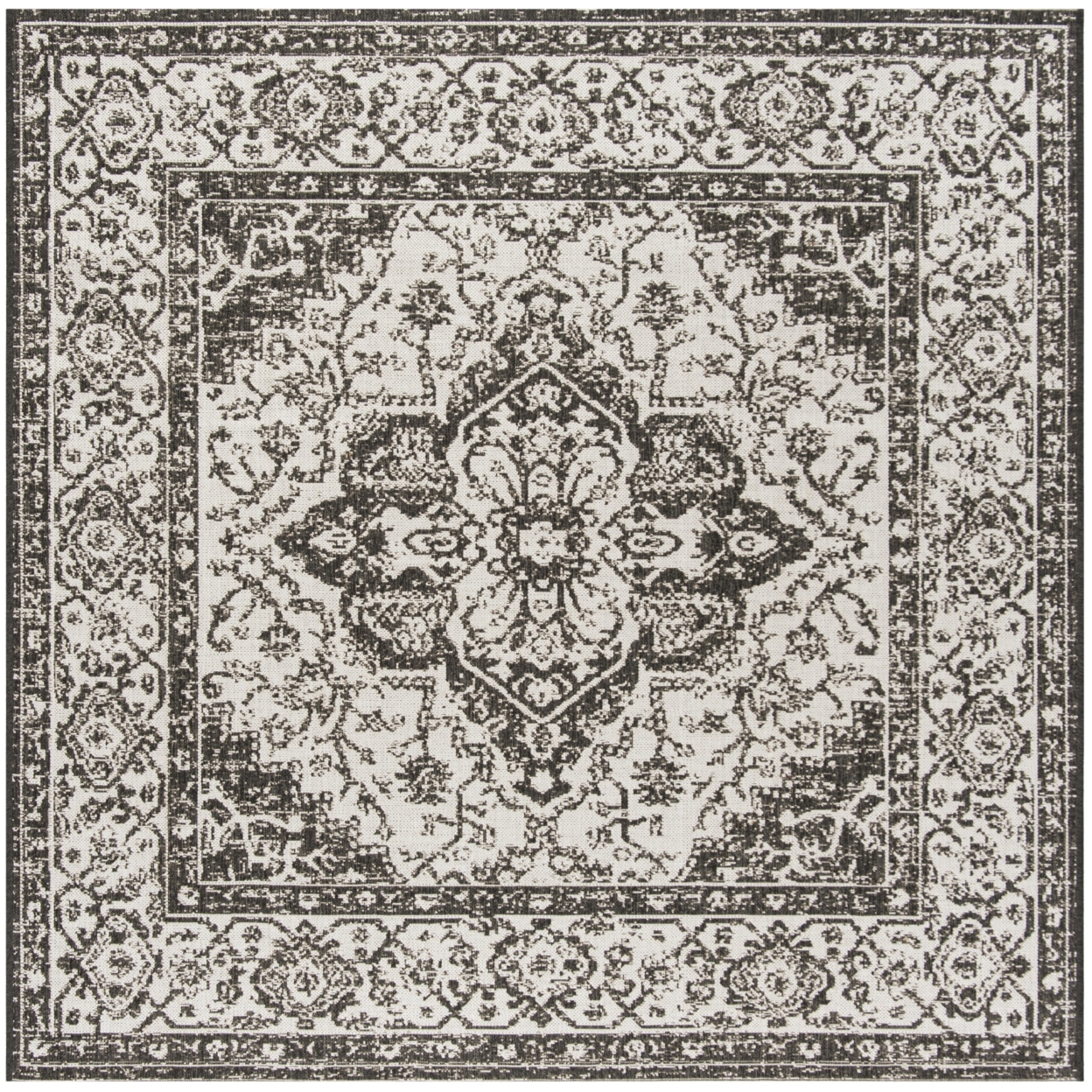 SAFAVIEH Outdoor LND137A Linden Light Grey / Charcoal Rug - 4' Square