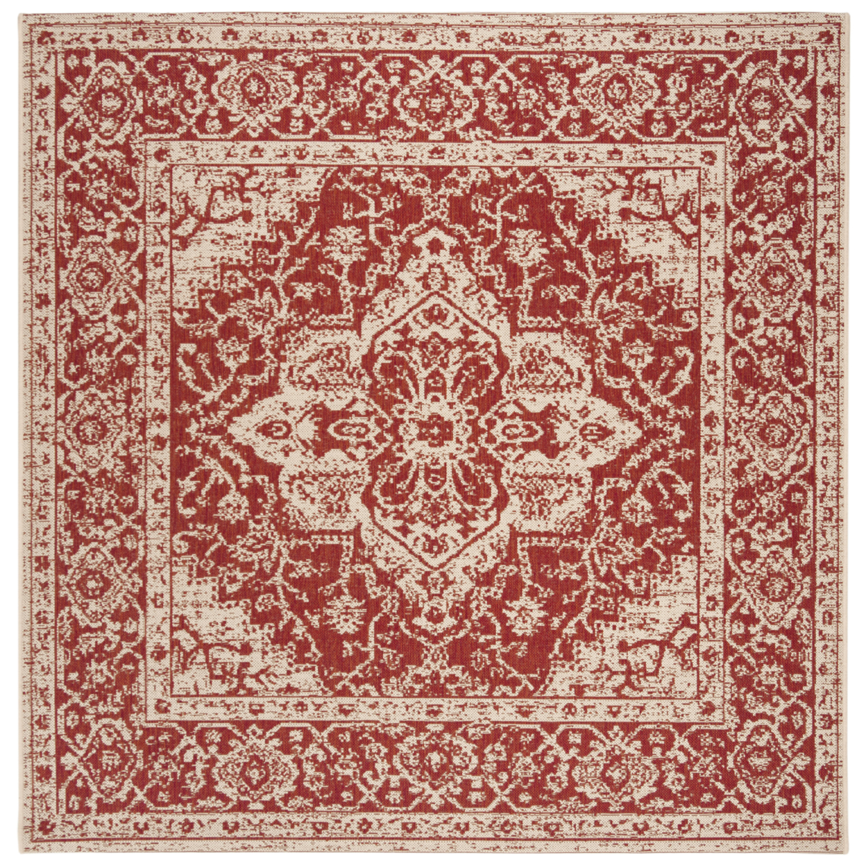 SAFAVIEH Outdoor LND137Q Linden Collection Red / Creme Rug - 6' 7 Square