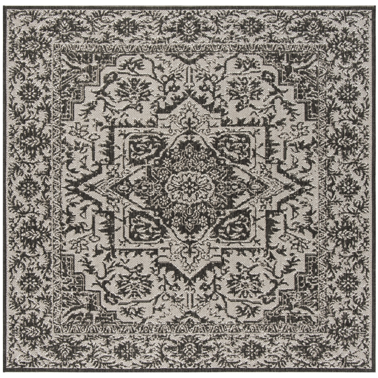 SAFAVIEH Outdoor LND139A Linden Light Grey / Charcoal Rug - 6' 7 Square