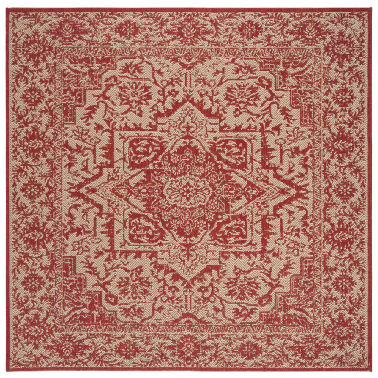 SAFAVIEH Outdoor LND139Q Linden Collection Red / Creme Rug - 6' 7 Square
