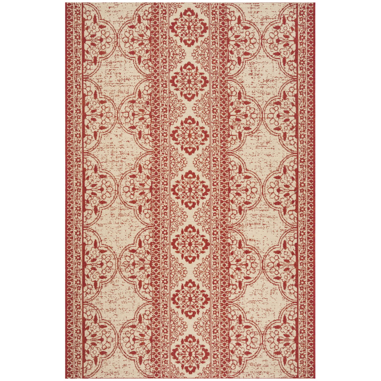 SAFAVIEH Outdoor LND174Q Linden Collection Red / Creme Rug - 6' 7 Square