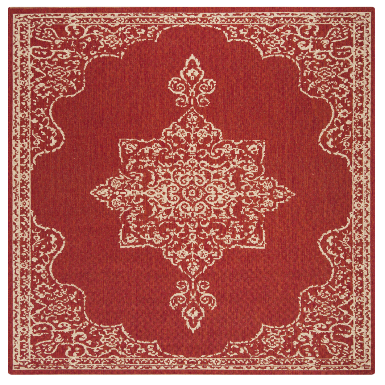 SAFAVIEH Outdoor LND180Q Linden Collection Red / Creme Rug - 6' 7 Square