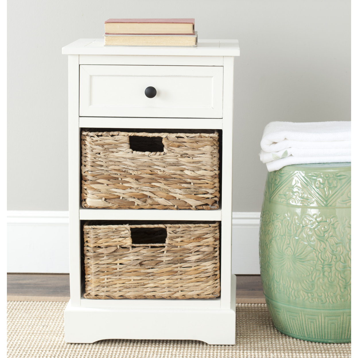 SAFAVIEH Carrie Side Storage Side Table Distressed Cream