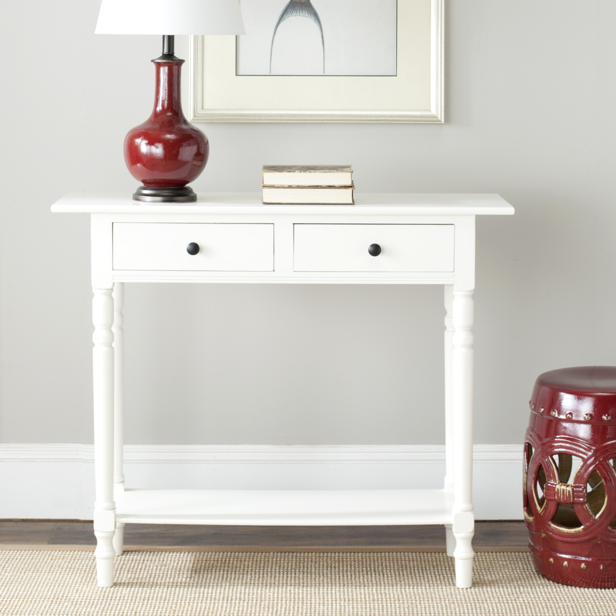 SAFAVIEH Rosemary 2-Drawer Console Table Distressed Cream