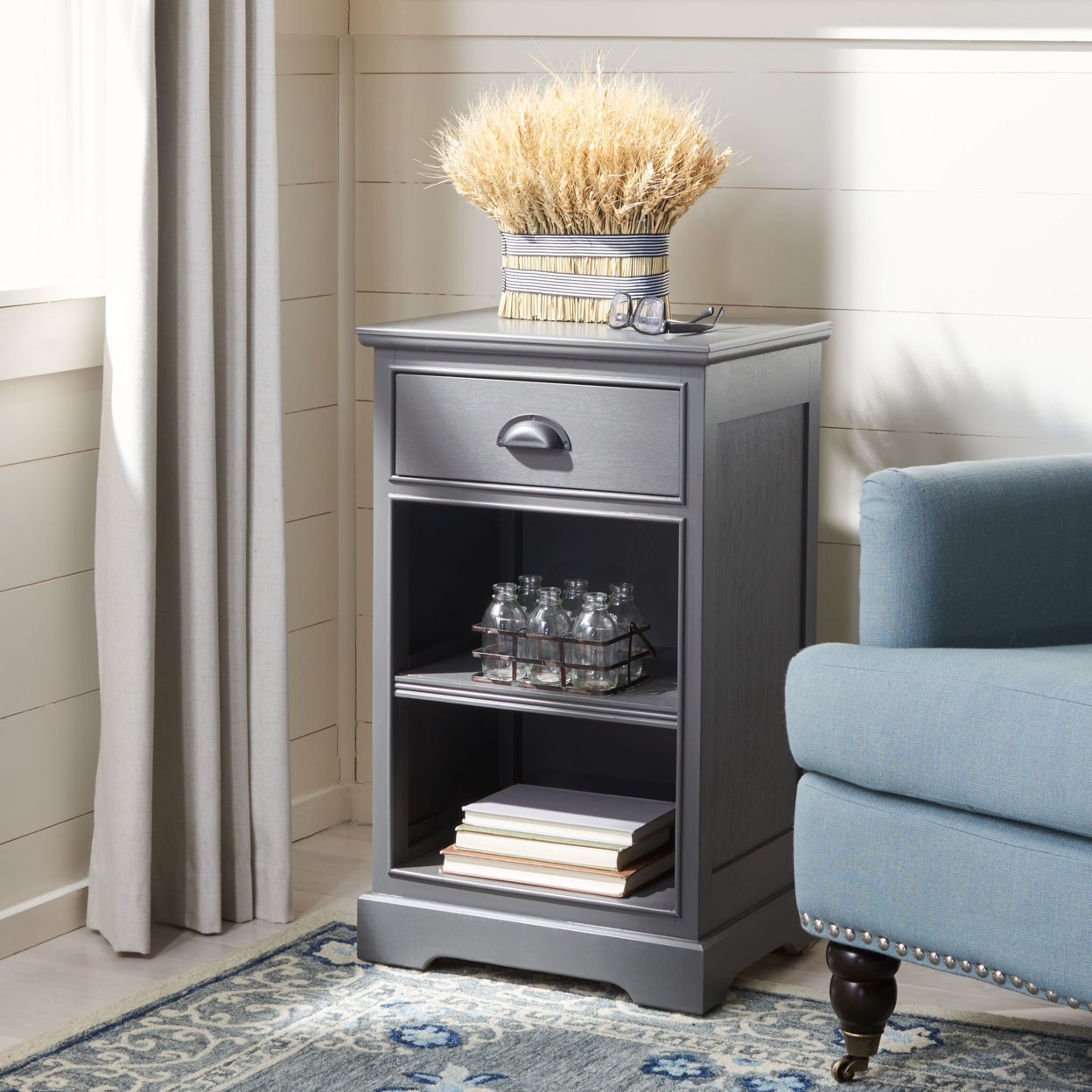 SAFAVIEH Griffin One Drawer Side Table Grey