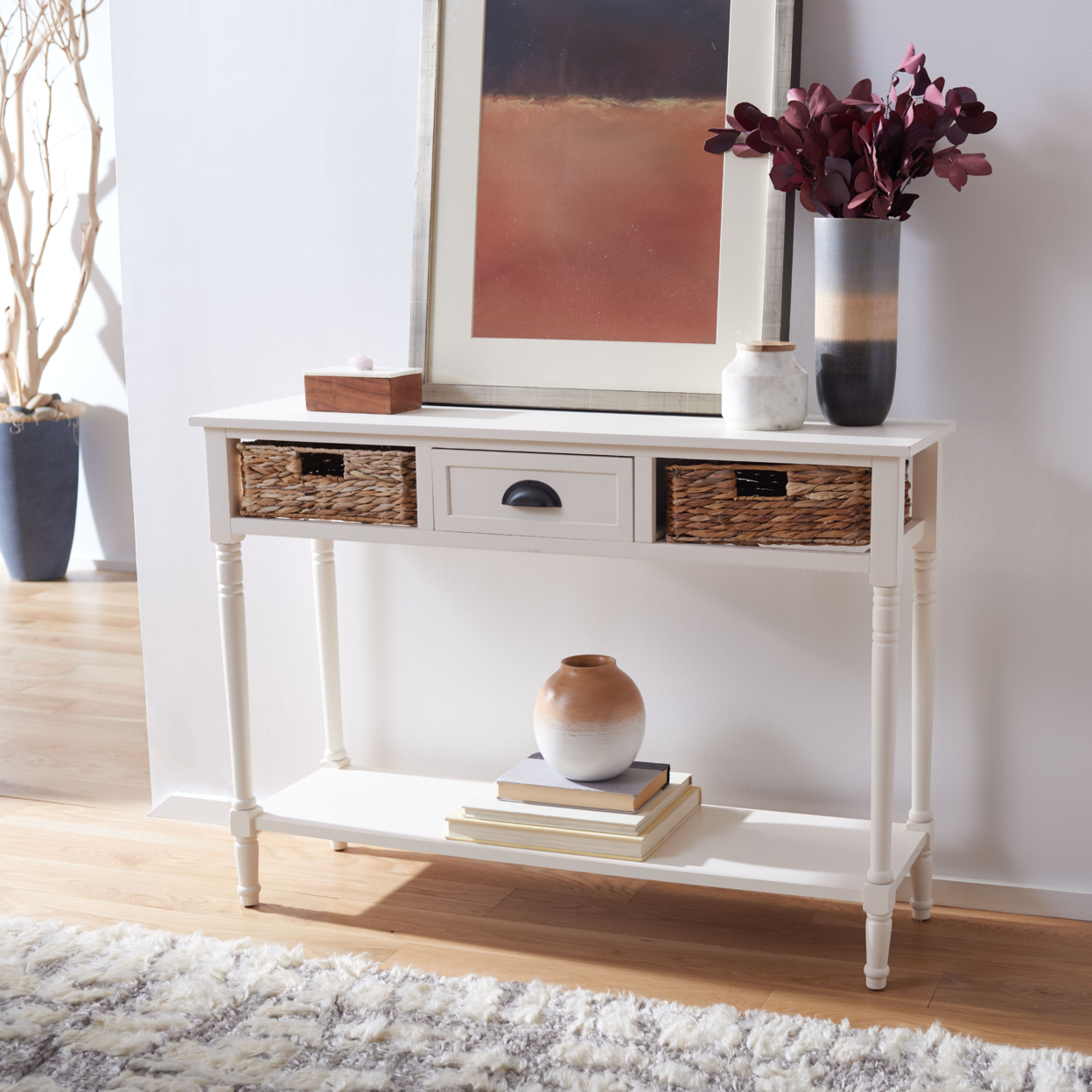 SAFAVIEH Christa Console Table With Storage Vintage White