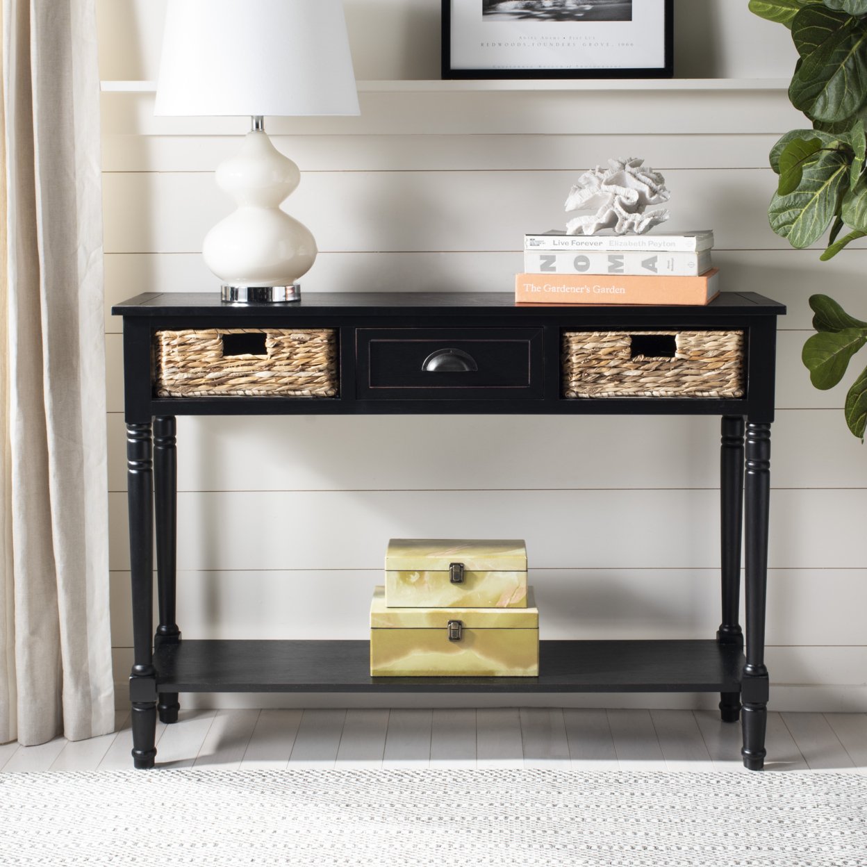 SAFAVIEH Christa Console Table With Storage Distressed Black