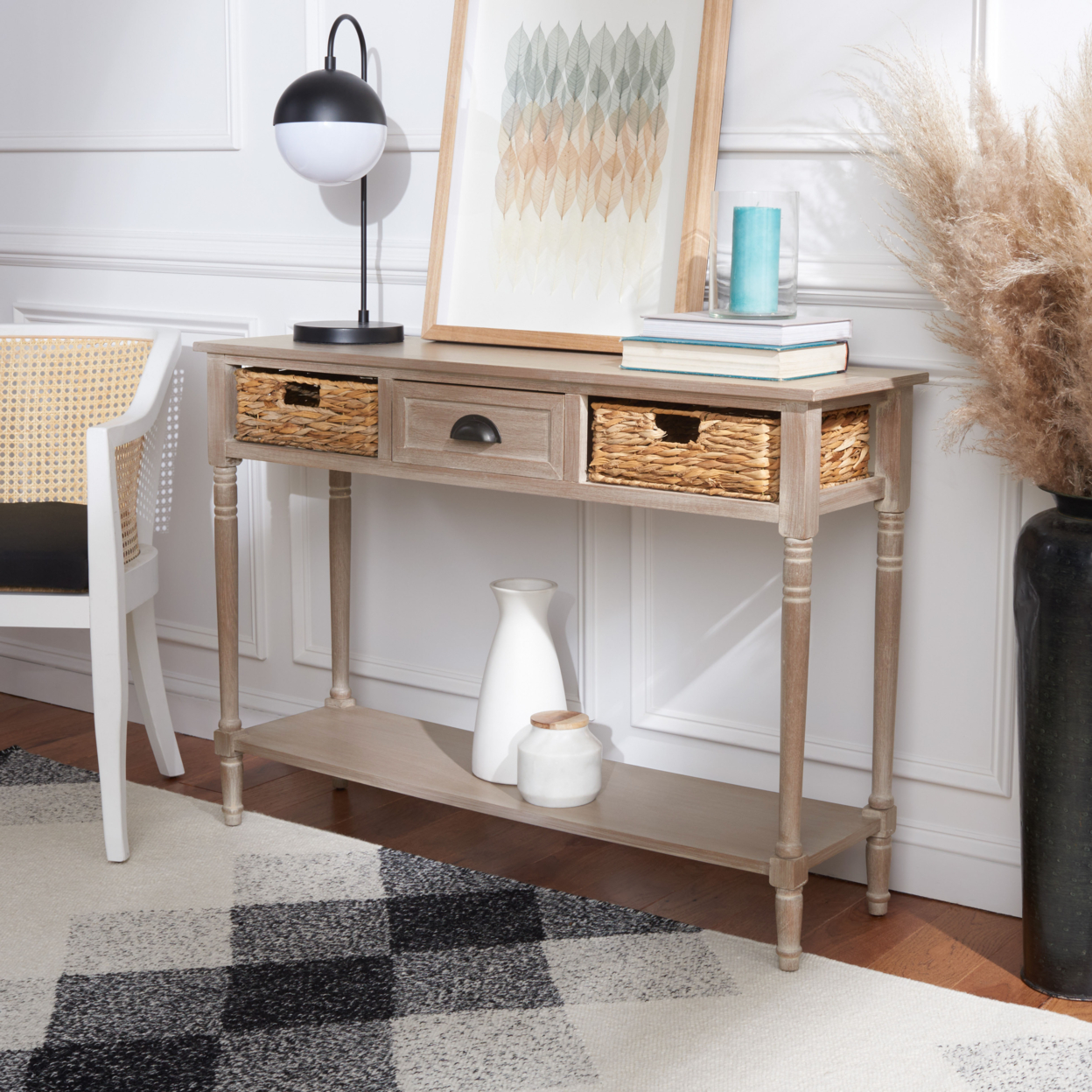 SAFAVIEH Christa Console Table With Storage White Washed