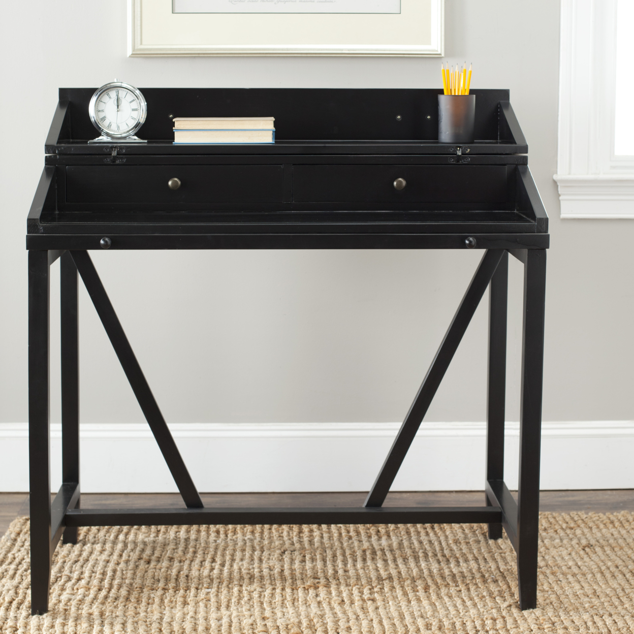 SAFAVIEH Wyatt Writing Desk With Pull-Out Table Black